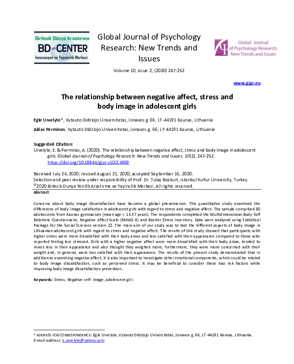 (PDF) The relationship between negative affect, stress and body image ...
