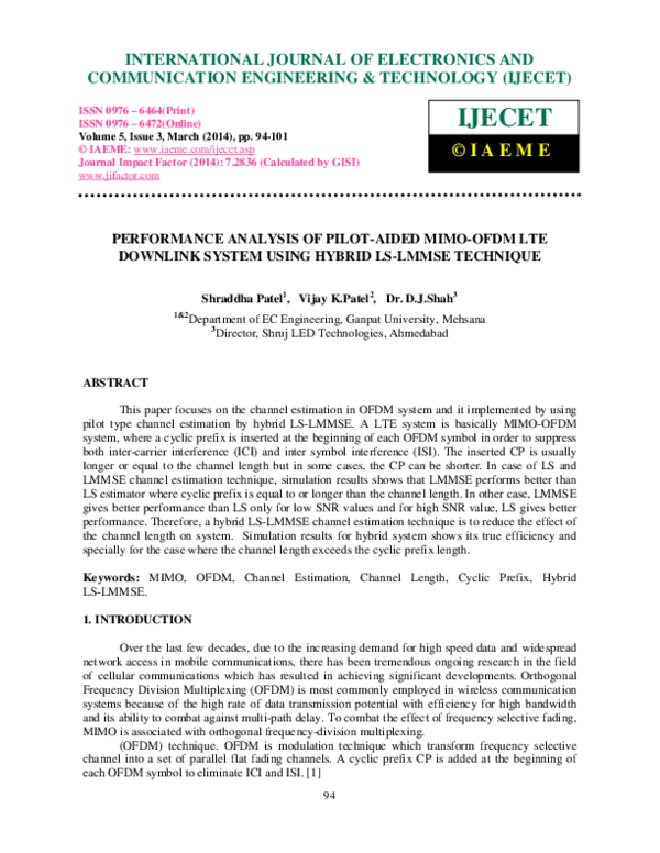 (PDF) PERFORMANCE ANALYSIS OF PILOT-AIDED MIMO-OFDM LTE DOWNLINK SYSTEM ...