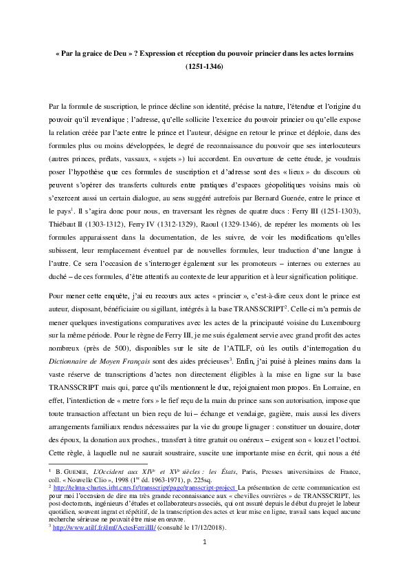 Par la graice de Deu » ? Expression et réception du pouvoir princier dans les actes lorrains