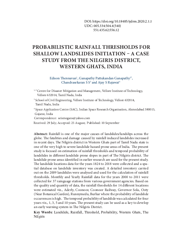 (PDF) Probabilistic rainfall thresholds for shallow landslides ...