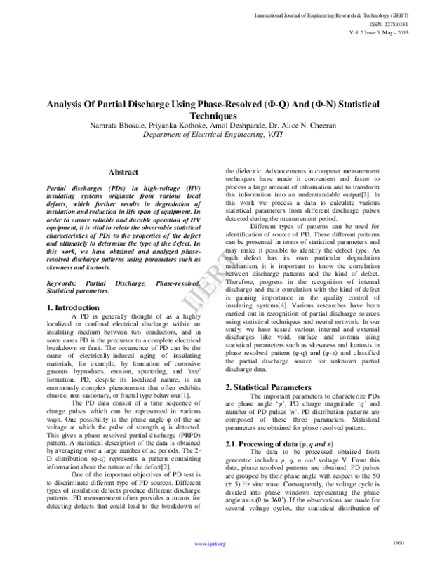 (PDF) Analysis Of Partial Discharge Using Phase-Resolved (?-Q) And (?-N ...