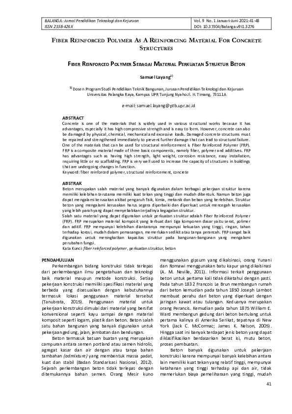 (PDF) FIBER REINFORCED POLYMER AS A REINFORCING MATERIAL FOR CONCRETE ...