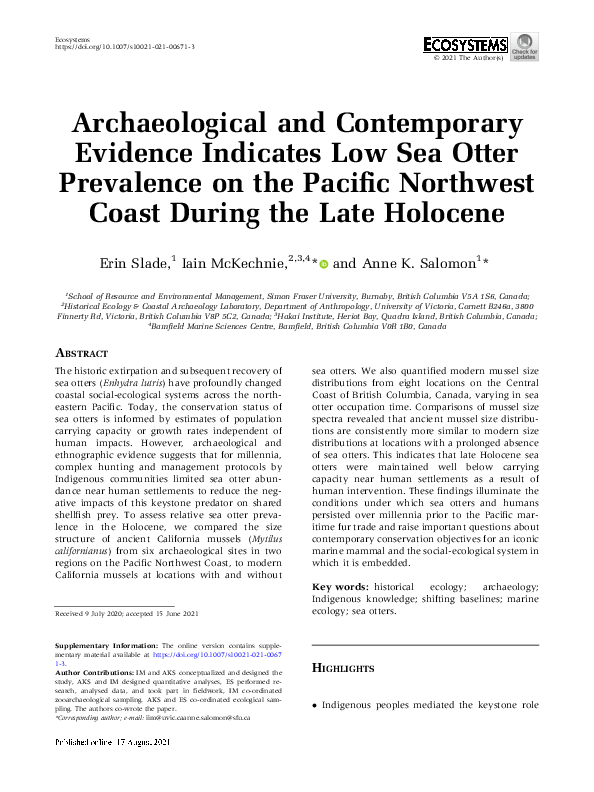 (PDF) Archaeological and Contemporary Evidence Indicates Low Sea Otter ...