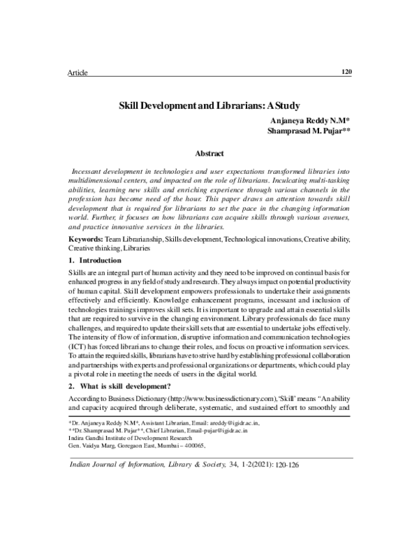 (PDF) Skill Development and Librarians: A Study