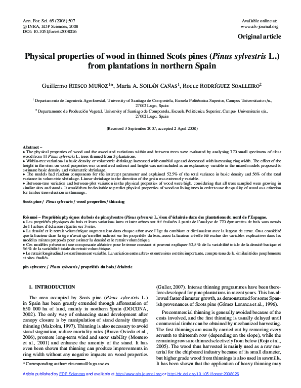 (PDF) Physical properties of wood in thinned Scots pines (Pinus ...