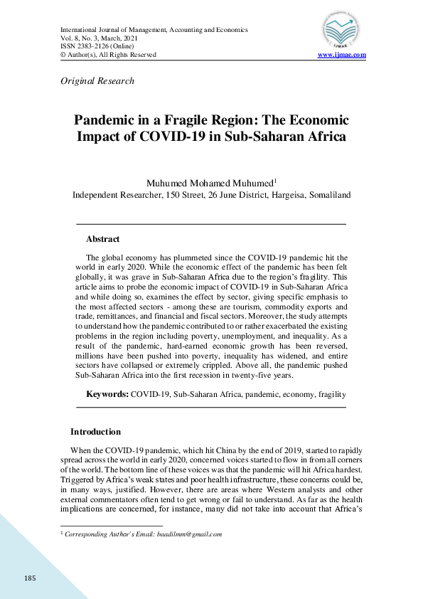 (PDF) Pandemic in a Fragile Region: The Economic Impact of COVID-19 in ...
