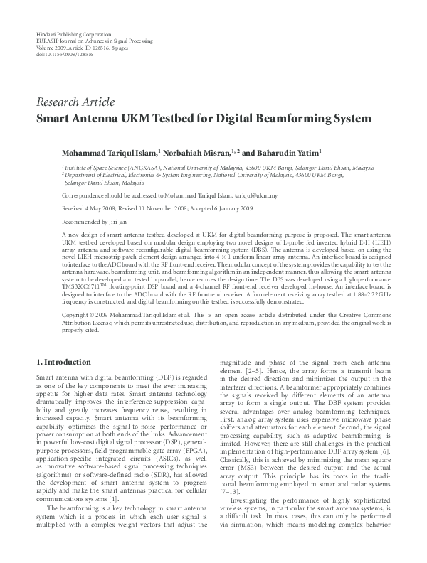 (PDF) Smart antenna UKM testbed for digital beamforming system