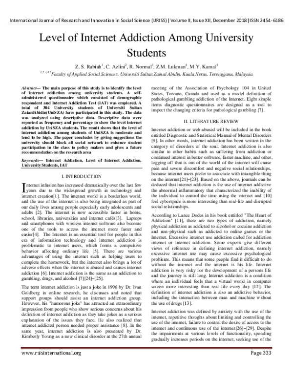 (PDF) Level of Internet Addiction Among University Students