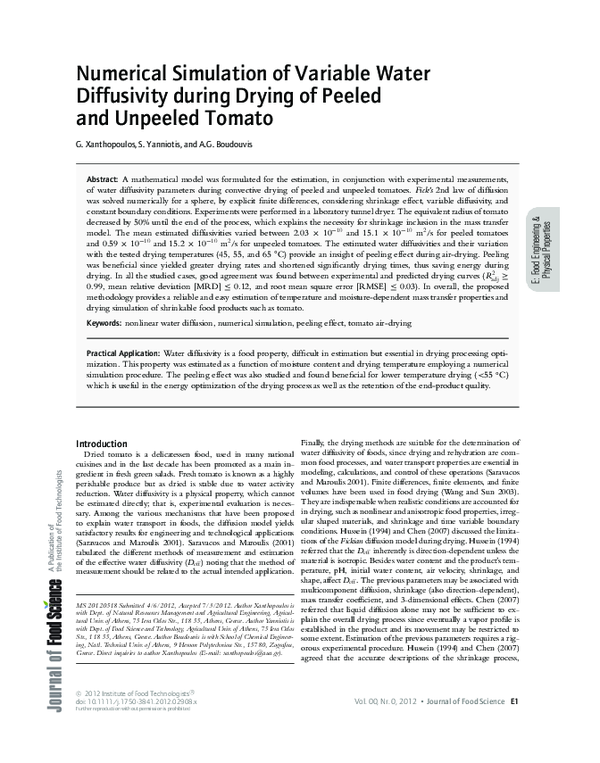 (PDF) Numerical Simulation of Variable Water Diffusivity during Drying ...