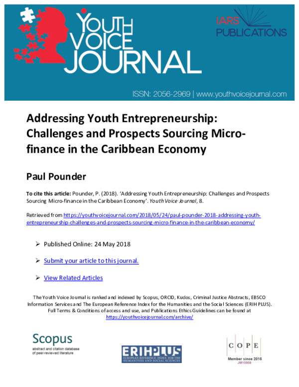 Addressing Youth Entrepreneurship: Challenges and Prospects Sourcing Microfinance in the Caribbean Economy