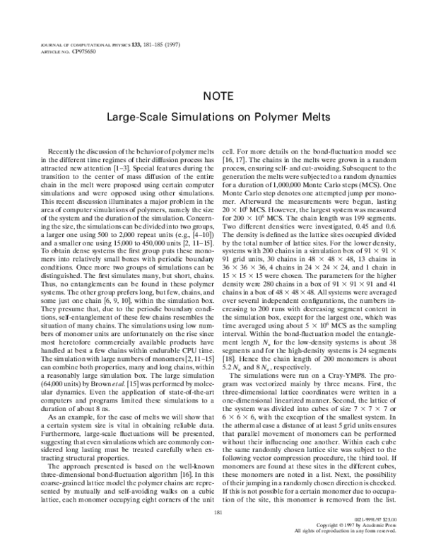 (PDF) Large-Scale Simulations on Polymer Melts