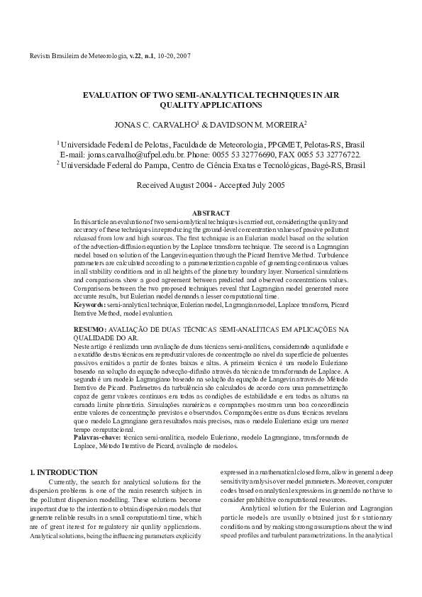 (PDF) Evaluation of two semi-analytical techniques in air quality ...