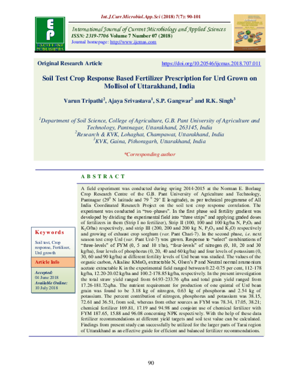 (PDF) Soil Test Crop Response based fertilizer prescription for Urd ...