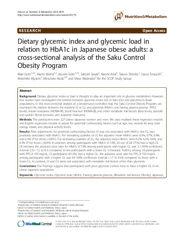 (PDF) Dietary glycemic index and glycemic load in relation to HbA1c in ...