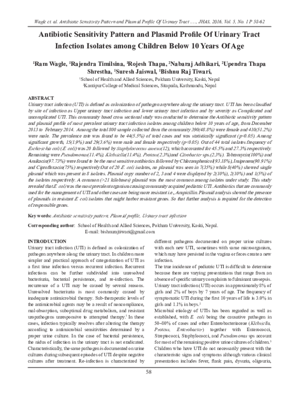 (PDF) Antibiotic Sensitivity Pattern and Plasmid Profile Of Urinary ...