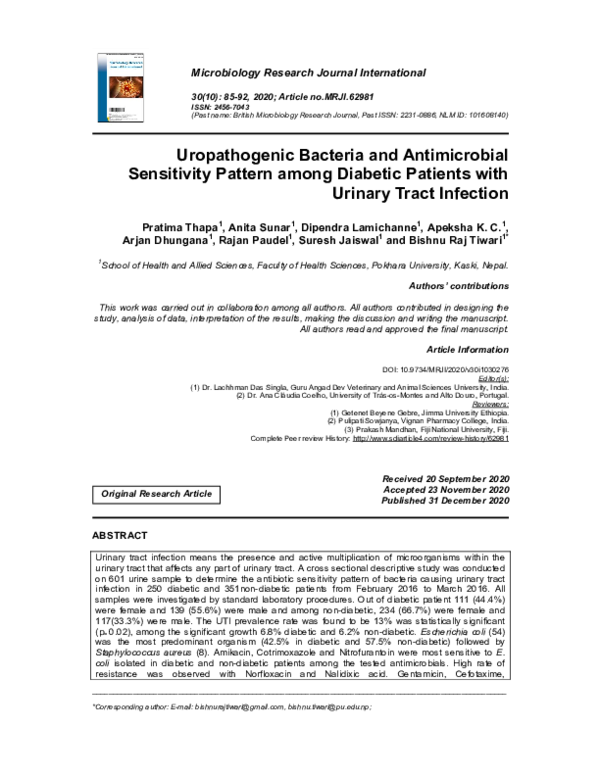(PDF) Uropathogenic Bacteria and Antimicrobial Sensitivity Pattern ...