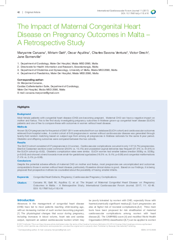 (PDF) The Impact of Maternal Congenital Heart Disease on Pregnancy ...