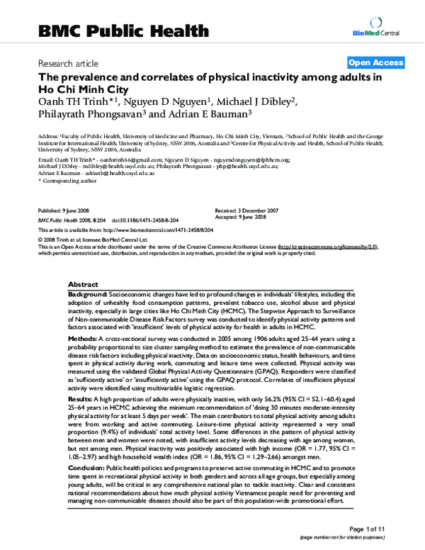 (PDF) The prevalence and correlates of physical inactivity among adults ...