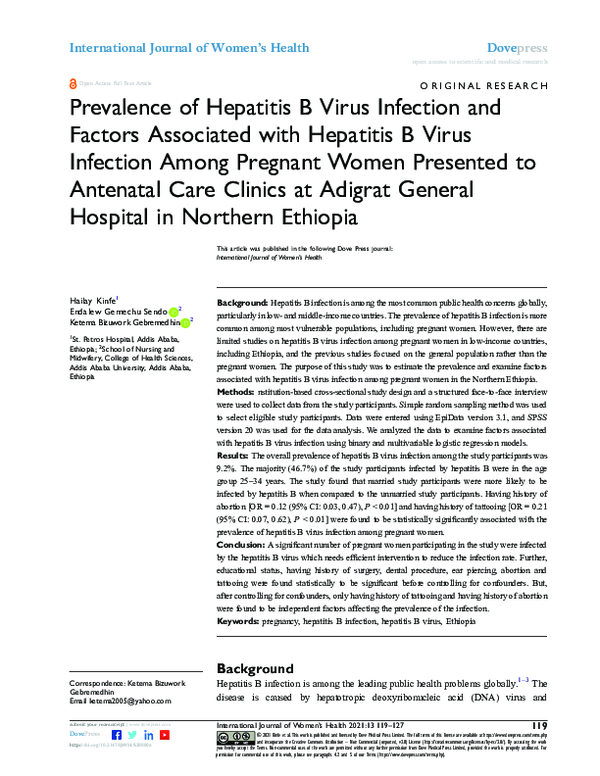 (PDF) Prevalence of Hepatitis B Virus Infection and Factors Associated ...