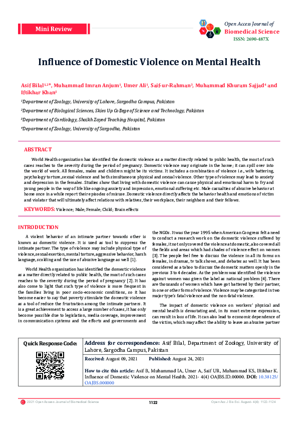 (PDF) Influence of Domestic Violence on Mental Health