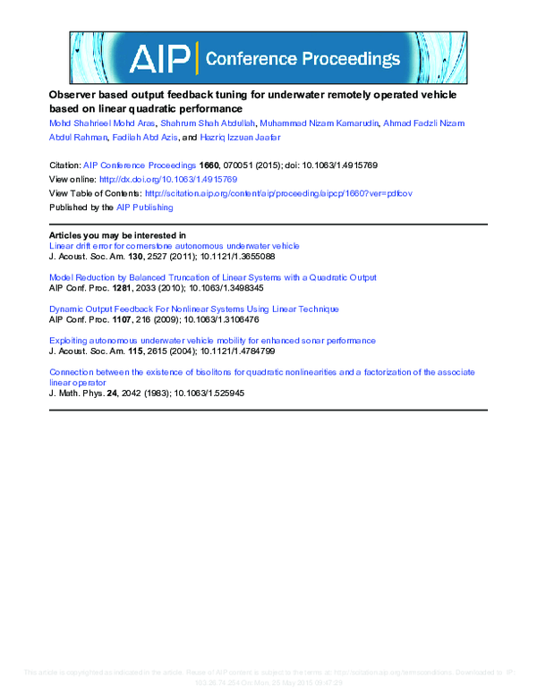 (PDF) Observer based output feedback tuning for underwater remotely ...