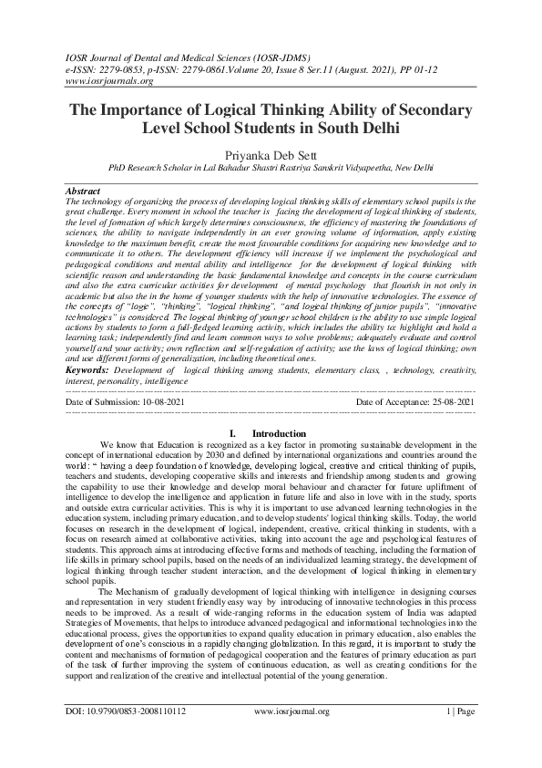 (PDF) The Importance of Logical Thinking Ability of Secondary Level ...