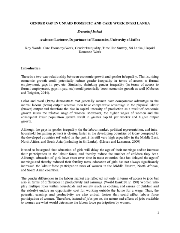(DOC) GENDER GAP IN UNPAID DOMESTIC AND CARE WORK IN SRI LANKA