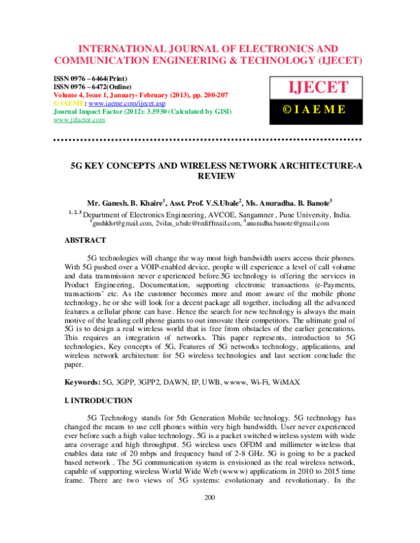 (PDF) 5G KEY CONCEPTS AND WIRELESS NETWORK ARCHITECTURE-A REVIEW