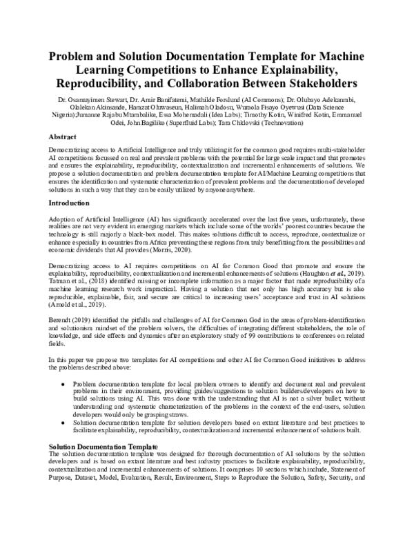 (PDF) Problem and Solution Documentation Template for Machine Learning ...