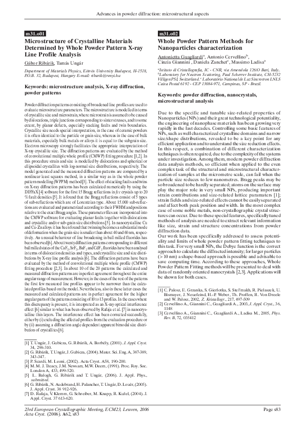 (PDF) Whole powder pattern methods for nanoparticles characterization