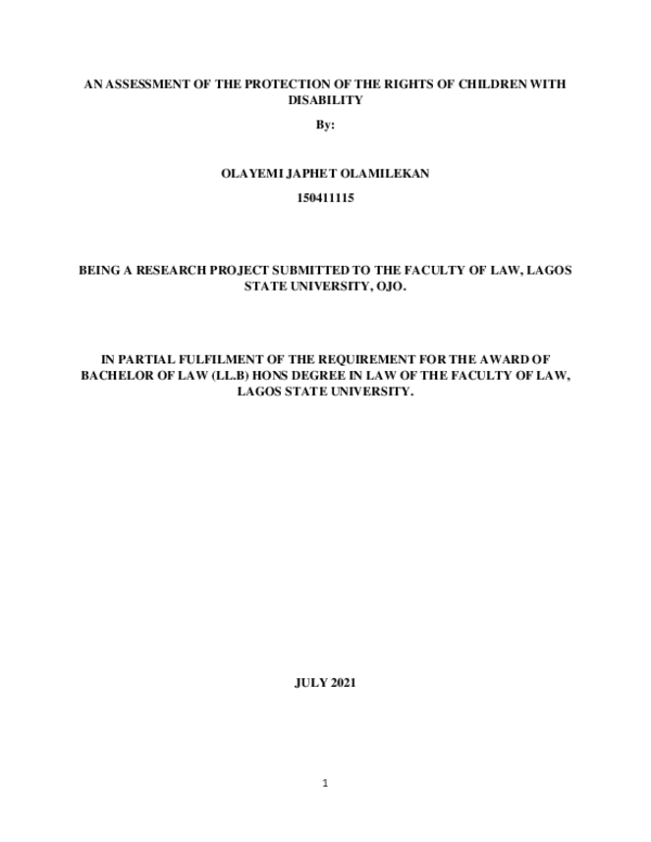 (PDF) AN ASSESSMENT OF THE PROTECTION OF THE RIGHTS OF CHILDREN WITH ...