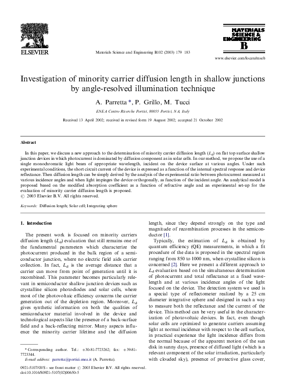 (PDF) Investigation of minority carrier diffusion length in shallow ...