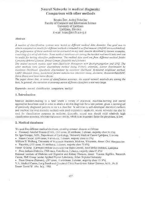 (PDF) Neural networks in medical diagnosis: Comparison with other methods