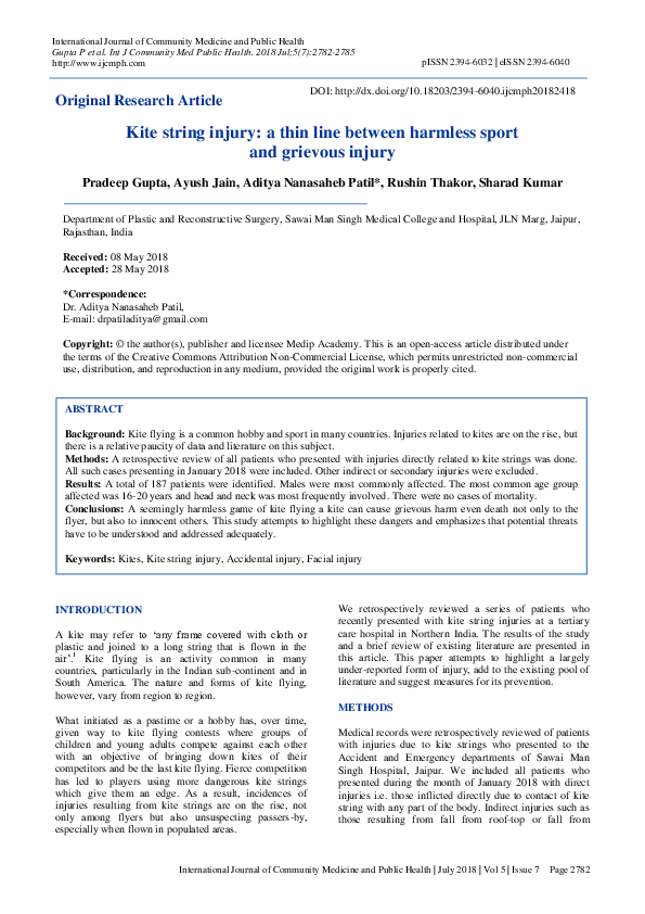(PDF) Kite string injury a thin line between harmless sport and
