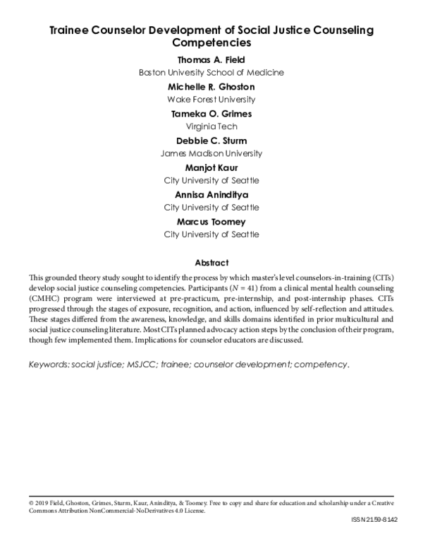 (PDF) Trainee Counselor Development of Social Justice Counseling ...