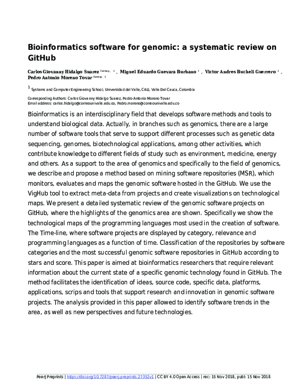 (PDF) Bioinformatics software for genomic: a systematic review on GitHub