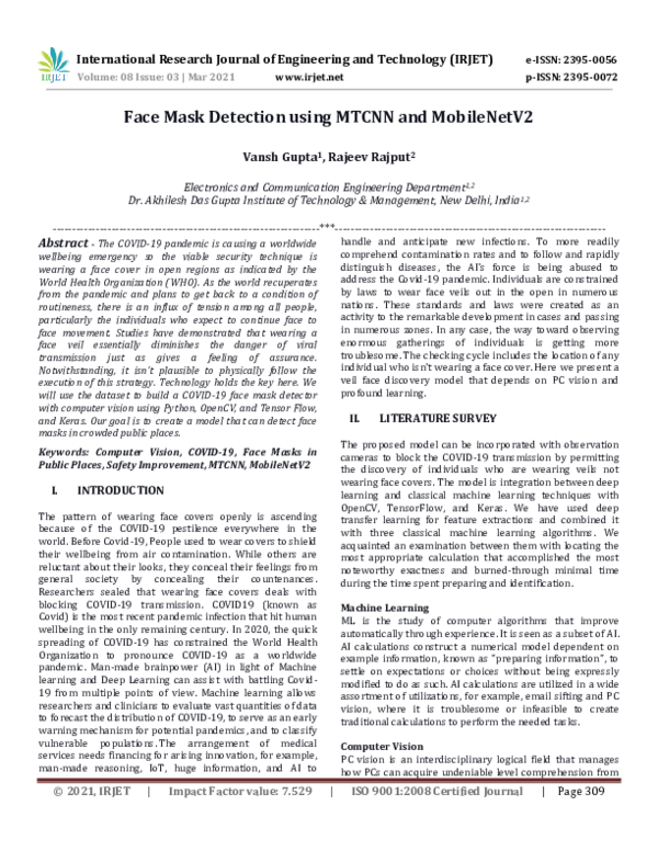 (PDF) IRJET Face Mask Detection using MTCNN and IRJET