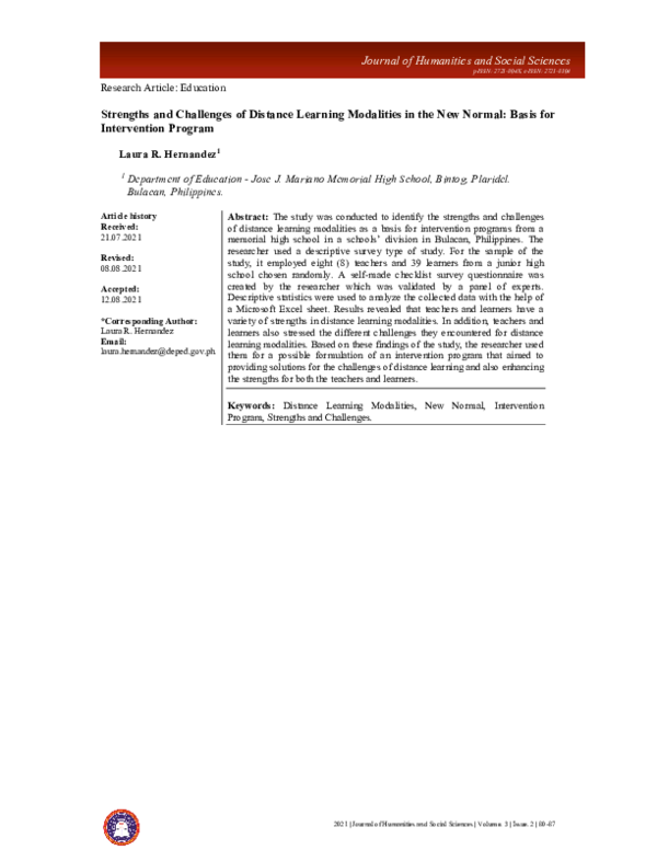 (PDF) Strengths and Challenges of Distance Learning Modalities in the ...