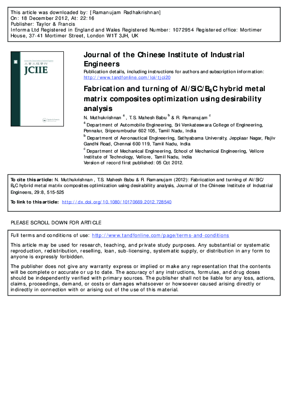 (PDF) Fabrication and turning of Al/SiC/B 4 C hybrid metal matrix ...