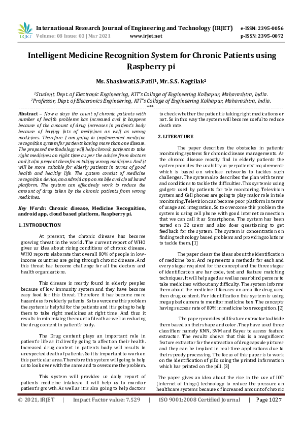 (PDF) Intelligent Medicine Recognition System for Chronic Patients ...