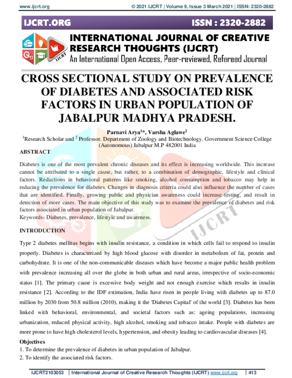 (PDF) CROSS SECTIONAL STUDY ON PREVALENCE OF DIABETES AND ASSOCIATED ...