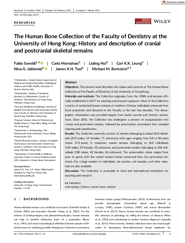 (PDF) The Human Bone Collection of the Faculty of Dentistry at the ...