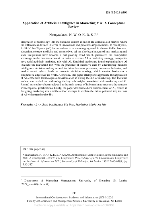 (PDF) Application of Artificial Intelligence in Marketing Mix: A ...