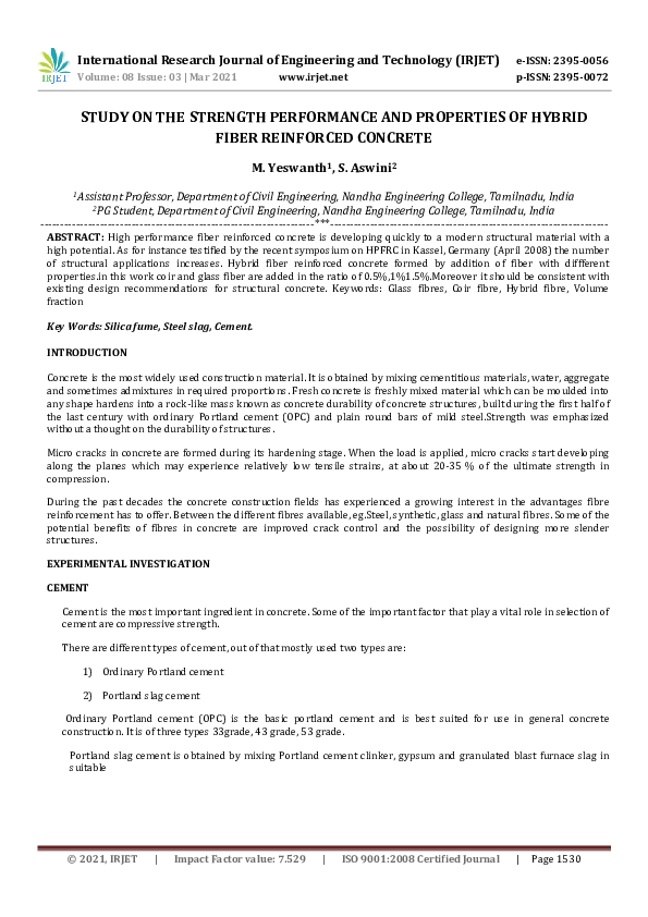 (PDF) IRJET- STUDY ON THE STRENGTH PERFORMANCE AND PROPERTIES OF HYBRID ...