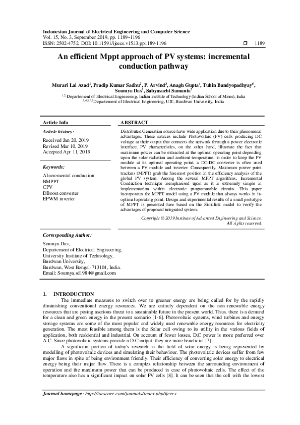 (PDF) An efficient Mppt approach of PV systems: incremental conduction ...