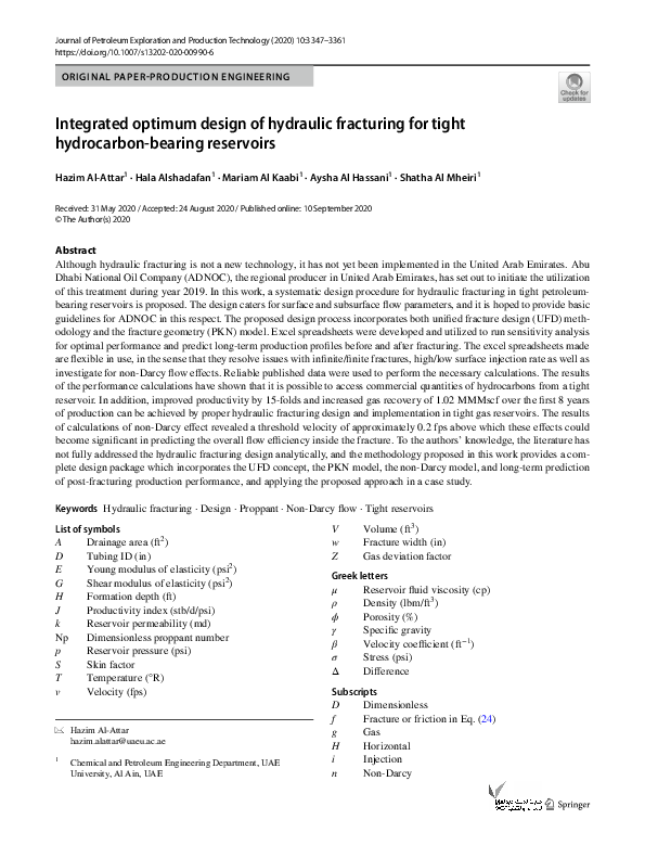 (PDF) Integrated optimum design of hydraulic fracturing for tight ...
