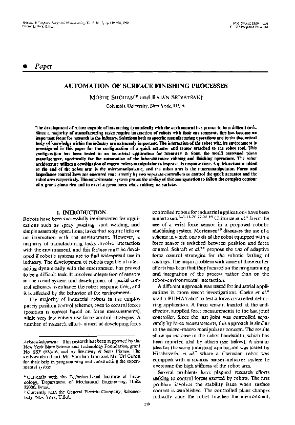 (PDF) Automation of surface finishing processes