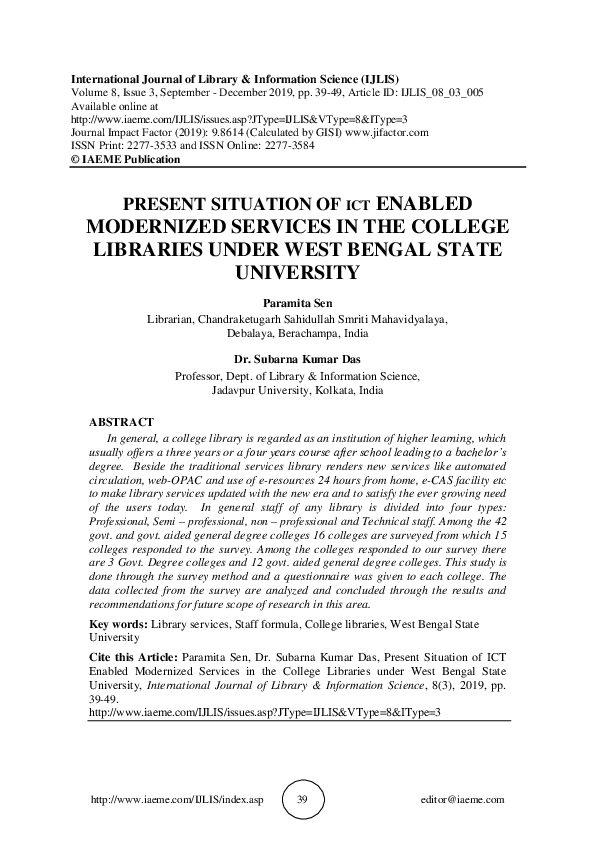 (PDF) PRESENT SITUATION OF ICT ENABLED MODERNIZED SERVICES IN THE ...