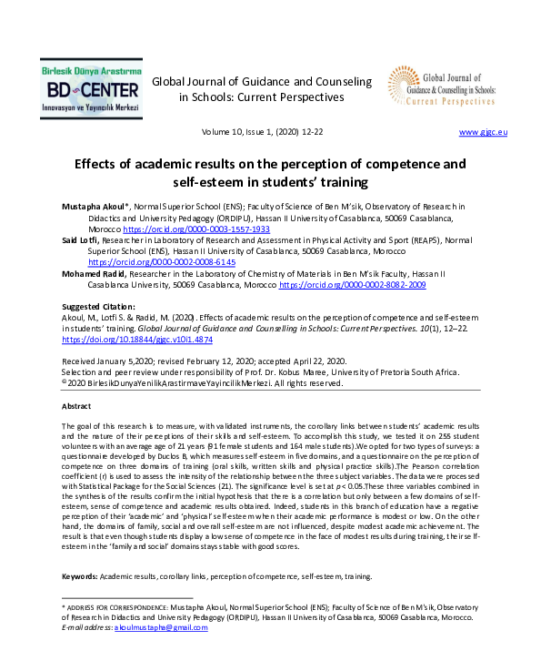 (PDF) Effects of academic results on the perception of competence and ...