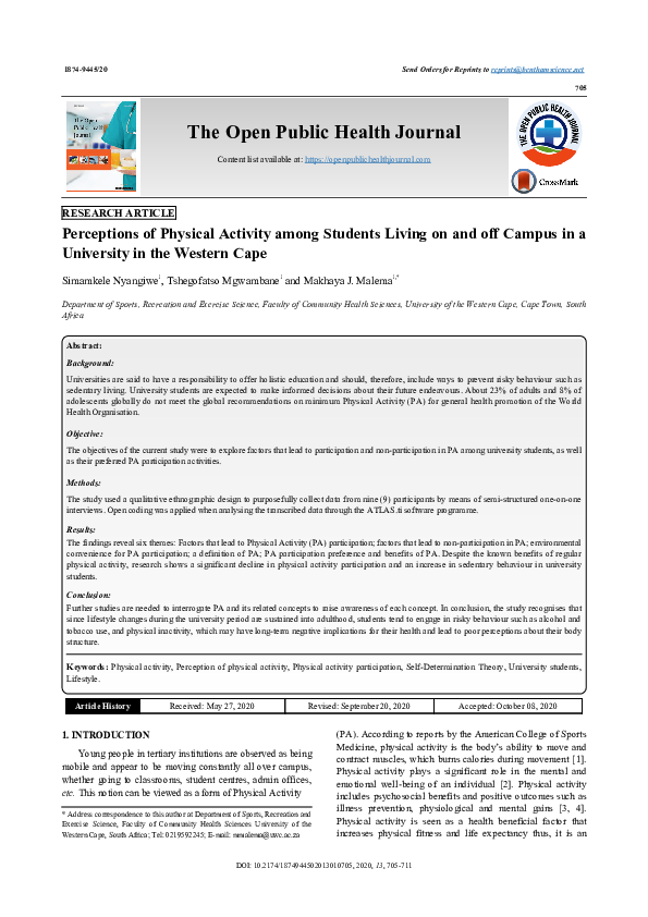 (PDF) Perceptions of Physical Activity among Students Living on and off ...